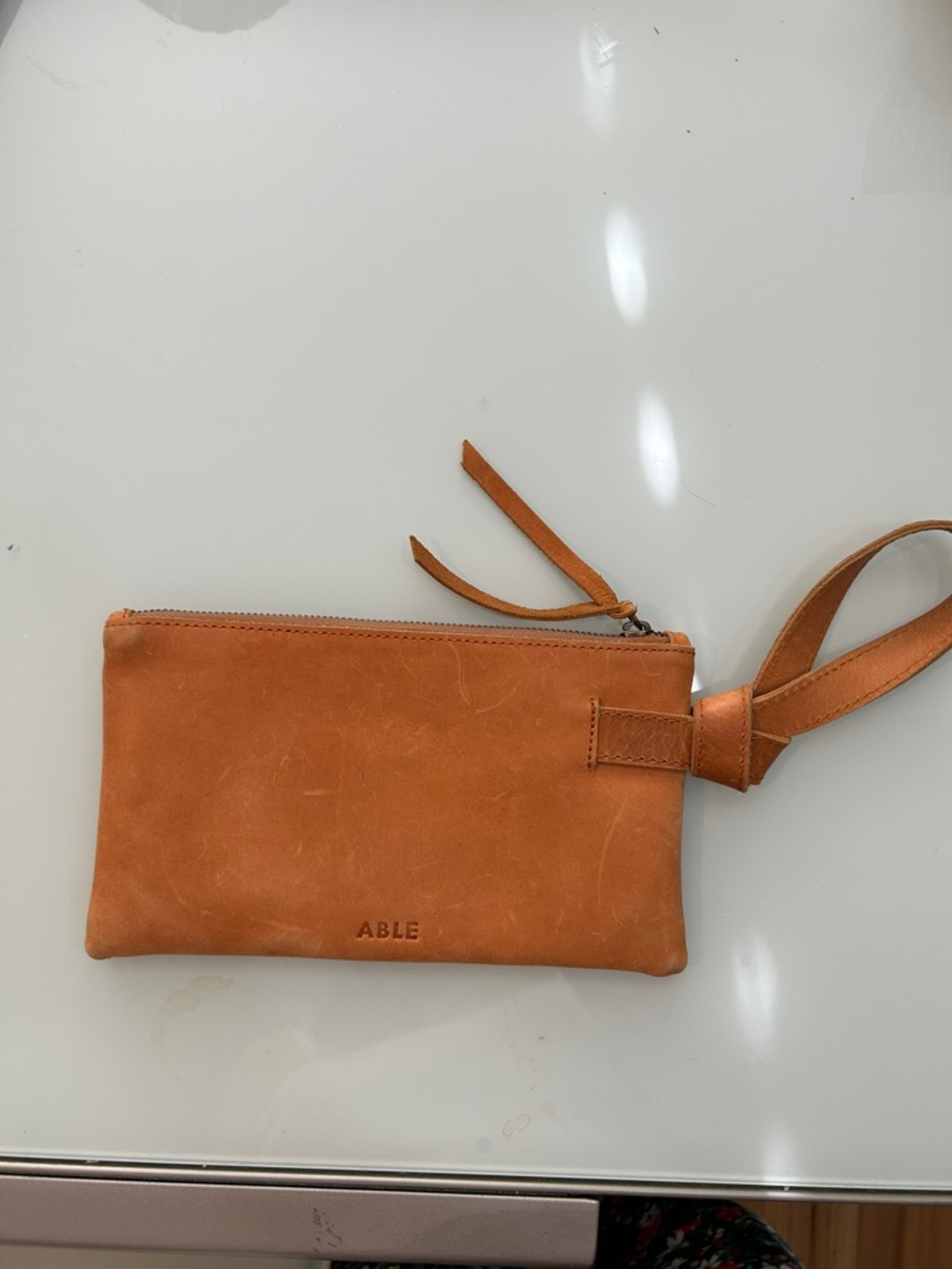 Able Leather Wristlet Clutch in Tan